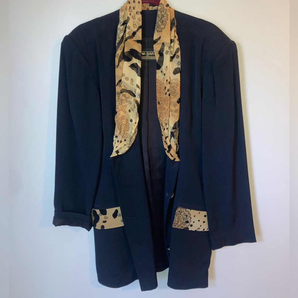 Dina Bar-el Vintage Black Blazer With Animal Print Detailing